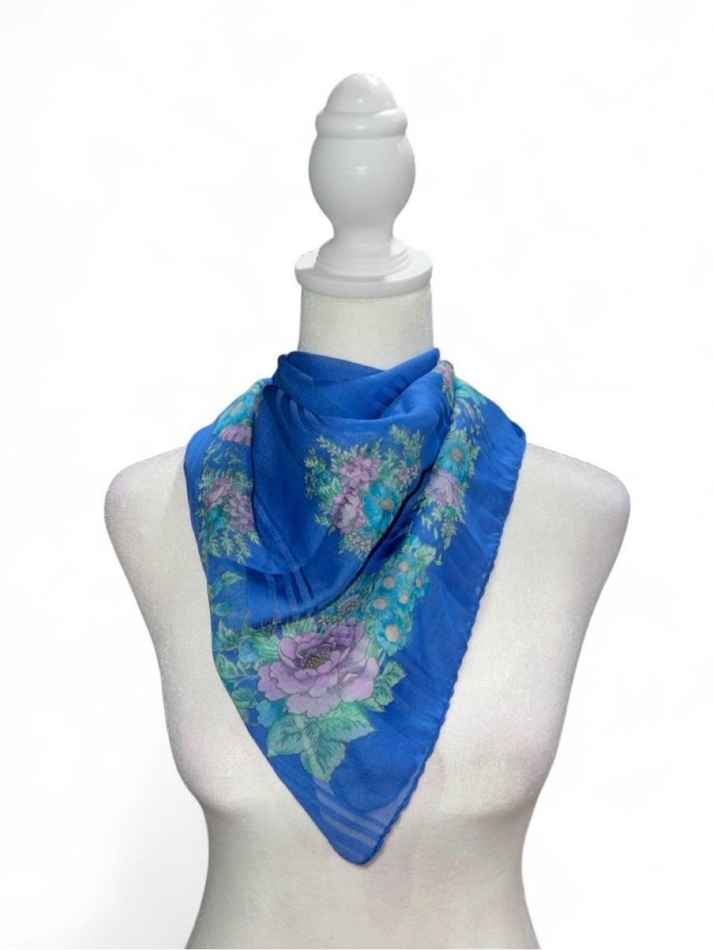 Blue Floral Silk Scarf - Women's Accessory